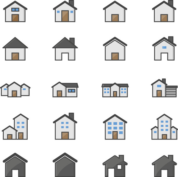 房子和家庭建筑颜色图标集素材图片
