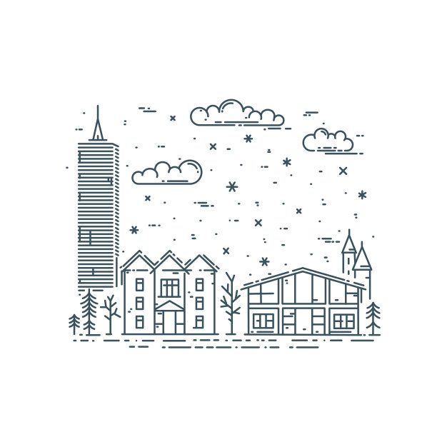 冬季城市景观在时尚的线性风格。图片下载