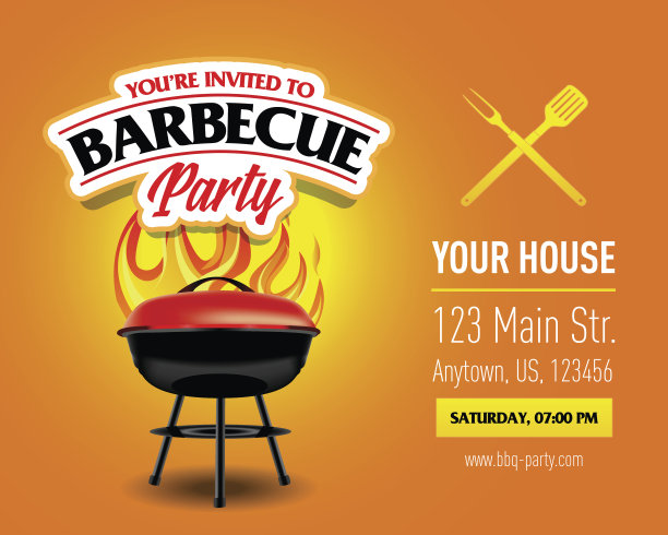 烧烤派对设计模板，烧烤邀请函。图片下载