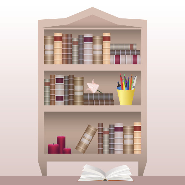 书架上有书、文具和蜡烛。图片下载