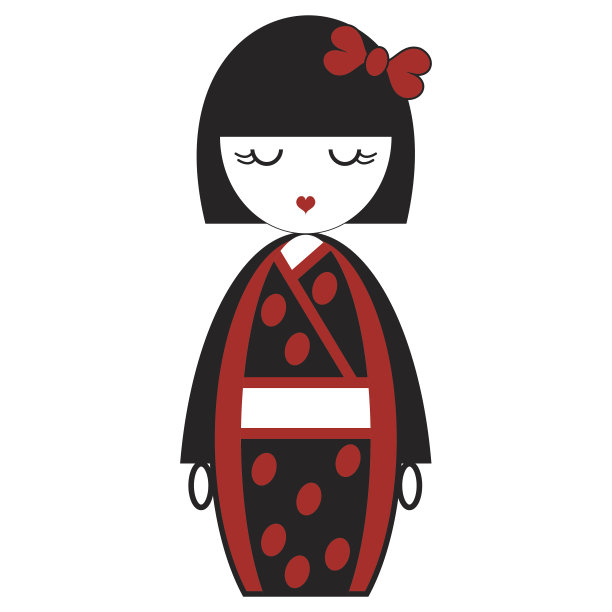 东方风格的艺伎娃娃与一个弓和和服图片下载