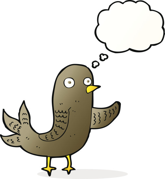 卡通挥舞的小鸟与思想泡泡图片下载