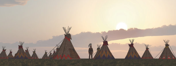 黄昏时分印第安人的营地图片下载