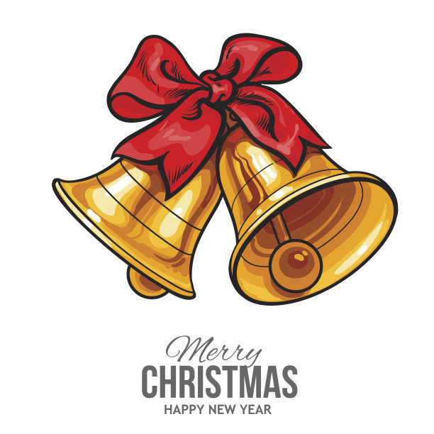 金色的铃铛和红色的蝴蝶结，圣诞贺卡图片下载