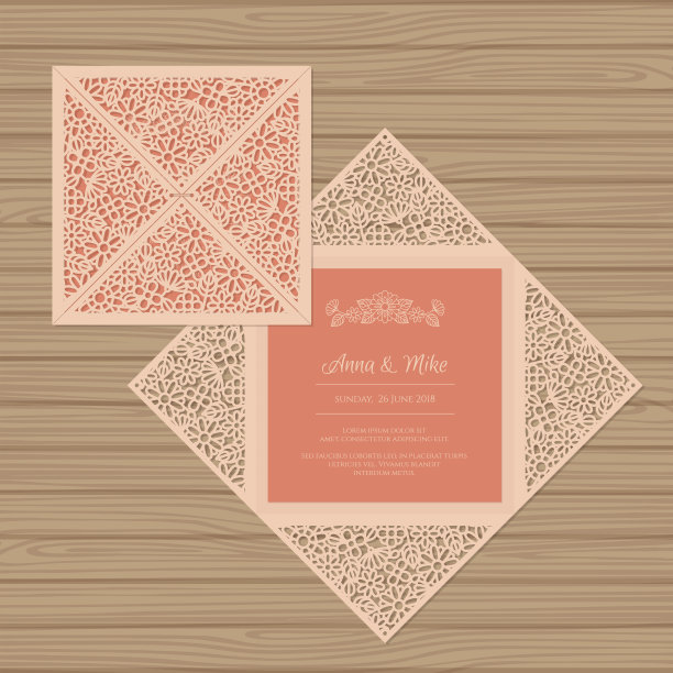 激光切割信封的婚礼请柬。图片下载