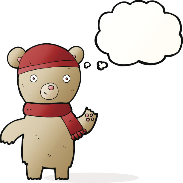 卡通挥舞的泰迪熊与思想泡沫图片下载