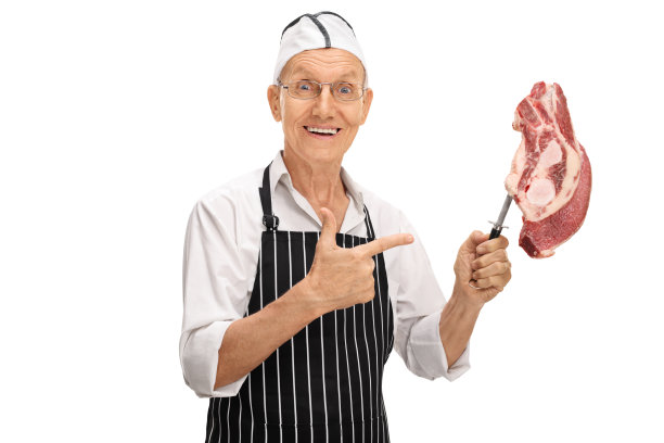 屠夫拿着叉子拿着一块肉图片下载