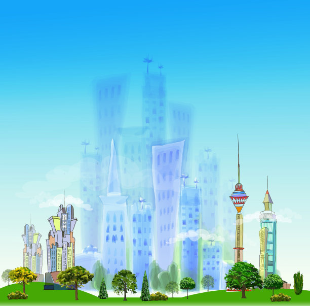 城市在绿色的山丘上图片下载