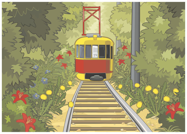 有轨电车在公园里。图片下载