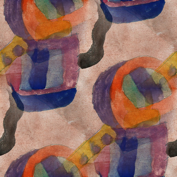 艺术家无缝棕色，深蓝，黄色立体主义抽象派水彩w图片下载