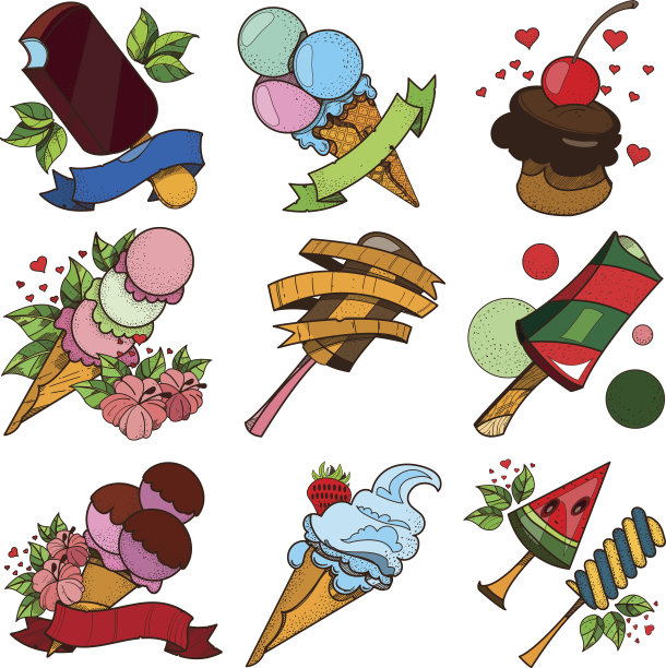 一套不同种类的冰淇淋。图片下载