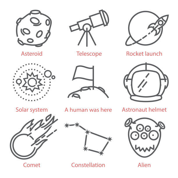 矢量细线卡通图标与空间主题图片下载