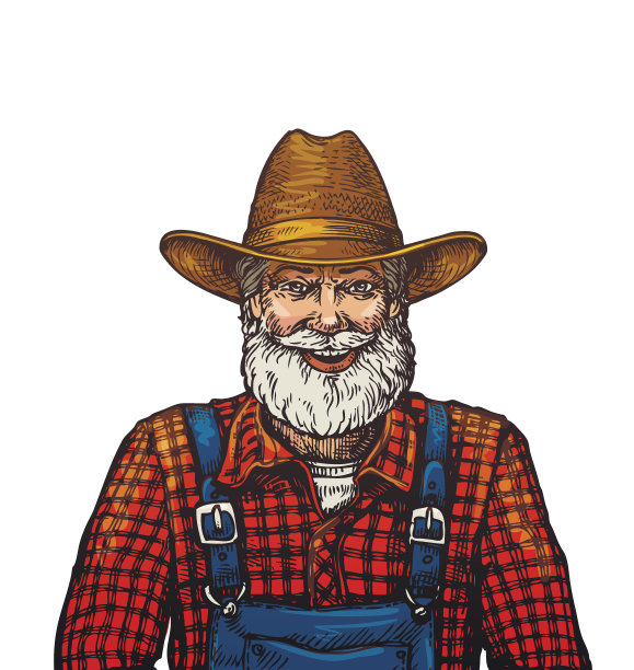 戴着帽子，满脸胡子的快乐农夫图片下载