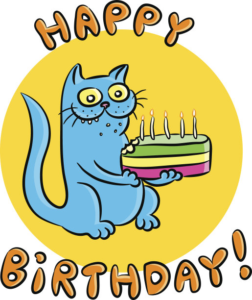 生日快乐猫矢量插图图片下载