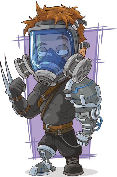 带防毒面具的卡通超级战士图片下载