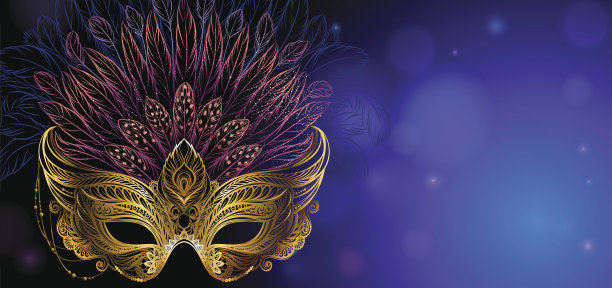 金色嘉年华面具，羽毛。图片下载