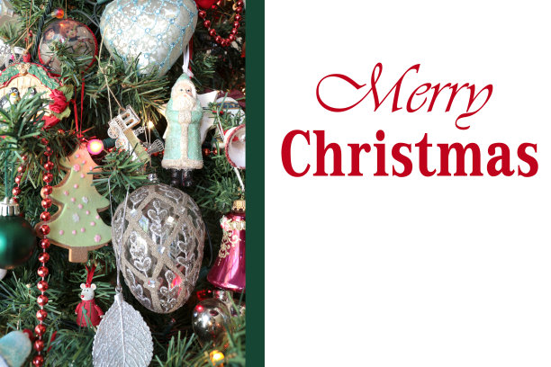 圣诞树装饰的圣诞贺卡图片下载