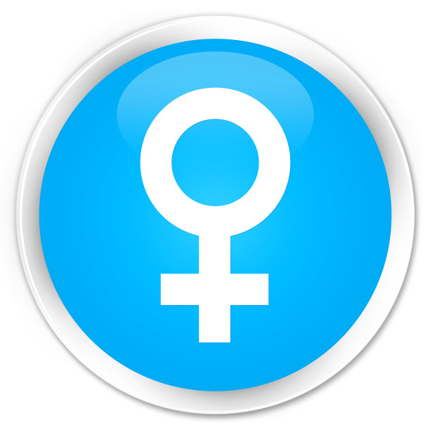 女标志图标青蓝光泽的圆形按钮图片下载