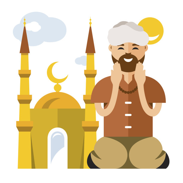伊斯兰祈祷扁平风卡通插画图片下载
