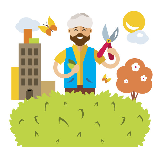城市园丁扁平风卡通插画图片下载