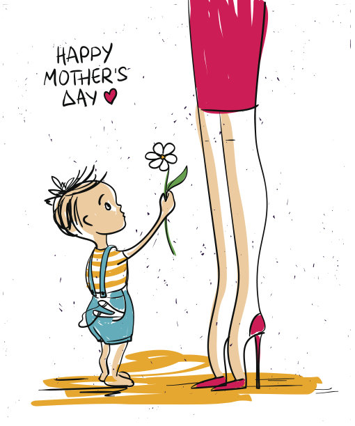 小男孩送花给妈妈。图片下载