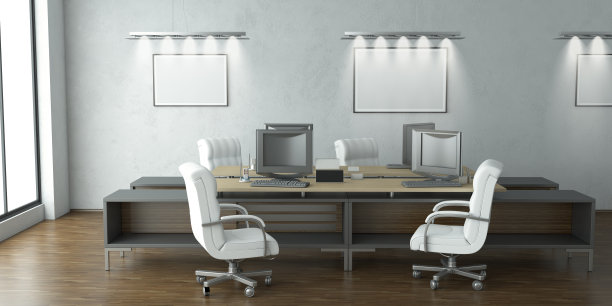 极简主义的办公室内部与空白框架图片下载