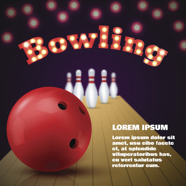 保龄球俱乐部海报上有红色的球和彩虹糖。向量图片下载