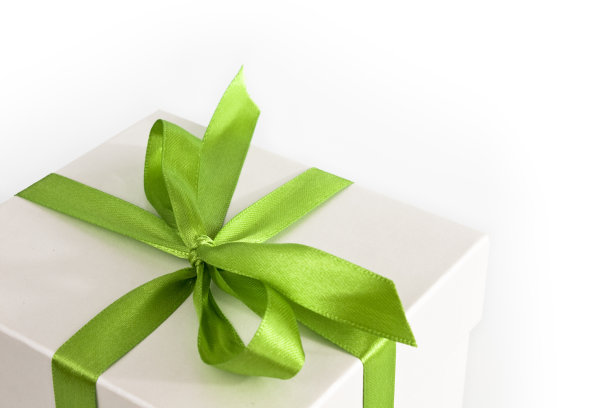 白色礼盒与绿色丝带图片下载