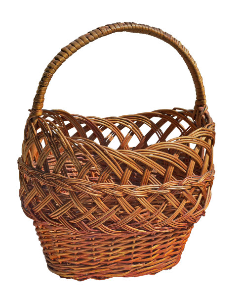 白色背景上有把手的柳条篮子图片下载