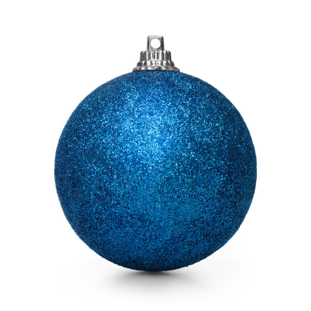 白色背景上孤立的蓝色圣诞球图片下载