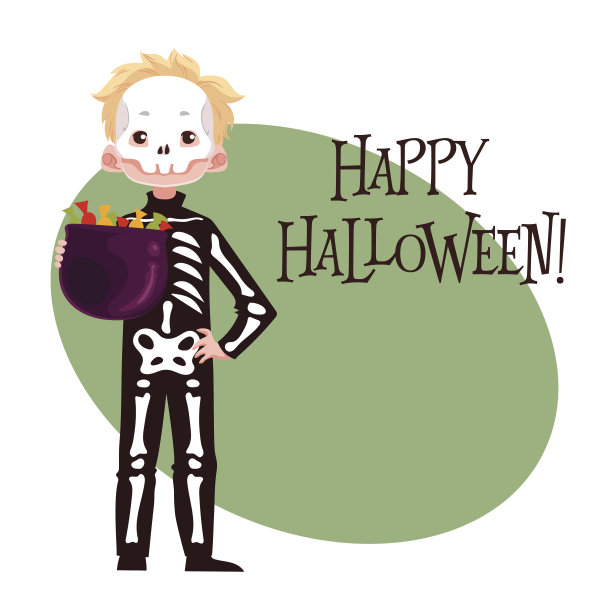 快乐男孩万圣节装扮成骷髅图片下载
