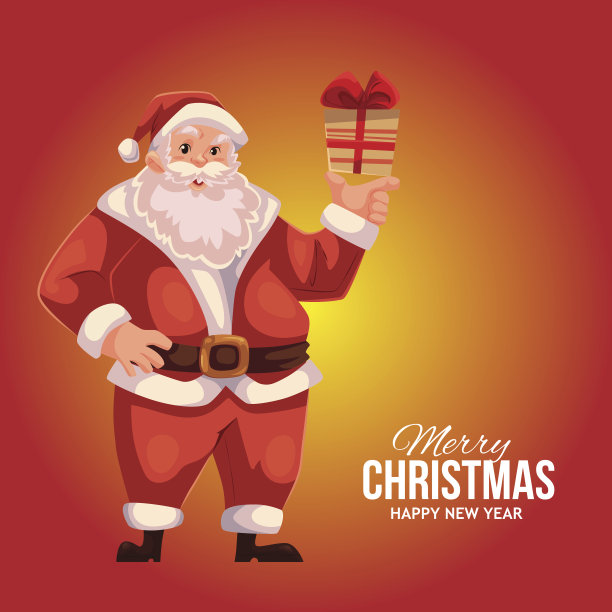 卡通圣诞老人拿着礼盒的贺卡图片下载