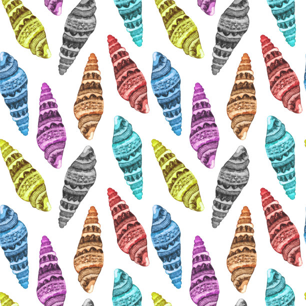 水彩无缝图案与海贝图片下载