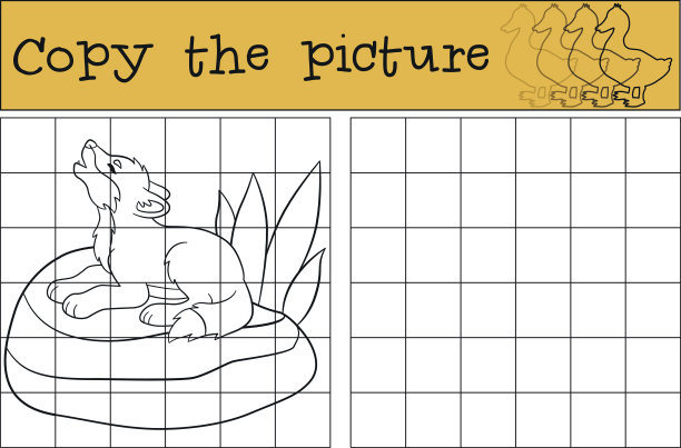 教育游戏:复制图片。可爱的小狼宝宝嚎叫。图片下载
