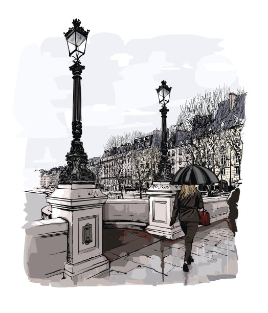 法国——巴黎，新桥下着雨图片下载