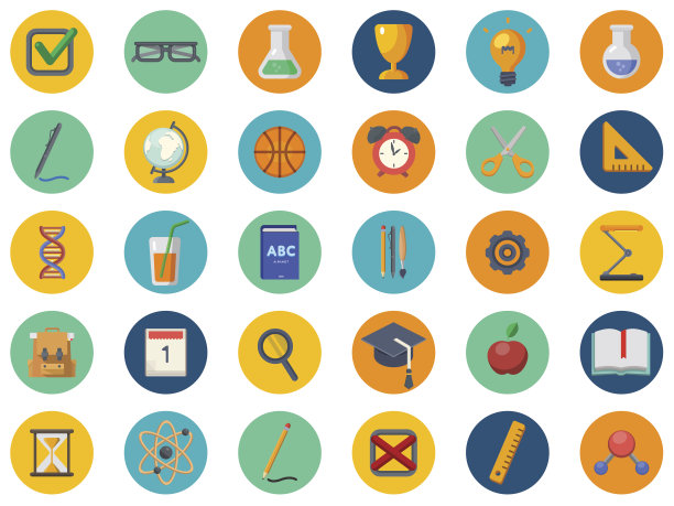 回到学校图标设置矢量插图图片下载