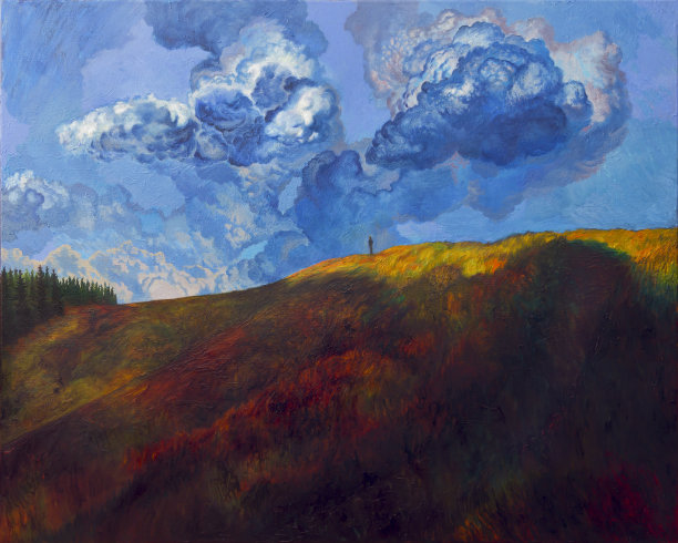 草原上的蓝云下的人图片下载