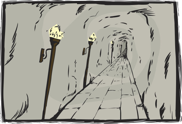 在地下通道里燃烧火把图片下载