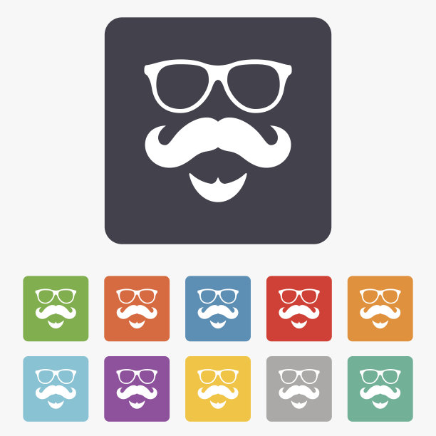 胡子和眼镜标志图标。潮人的标志。图片下载