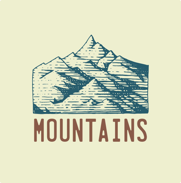 雕刻复古标志与山在手画，素描风格，老看复古徽章国家公园和露营，高山和徒步旅行的主题图片下载