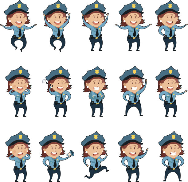一组女警察的扁平图标图片下载