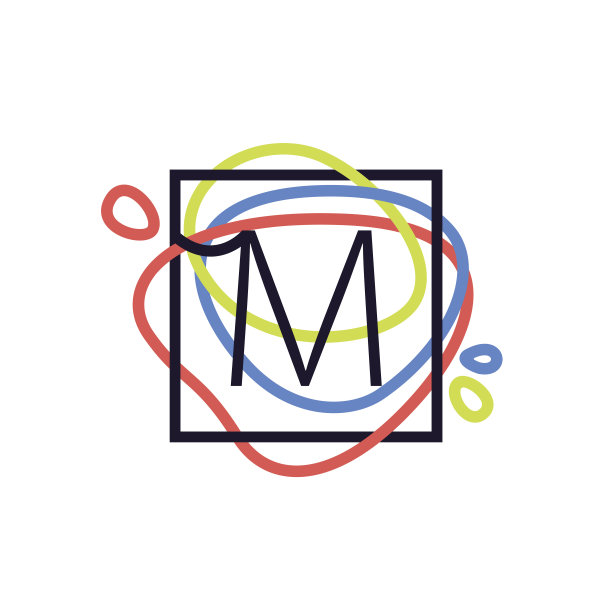 彩色线条背景上的方形M字母图标图片下载