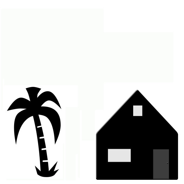 棕榈树和房子的白色插图。图片下载