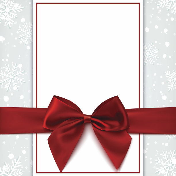 空白贺卡与红色蝴蝶结和雪。图片下载