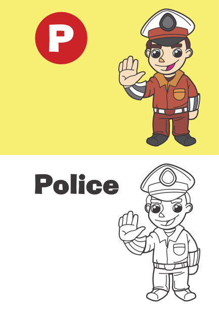 儿童彩色警察-儿童专业插图图片下载