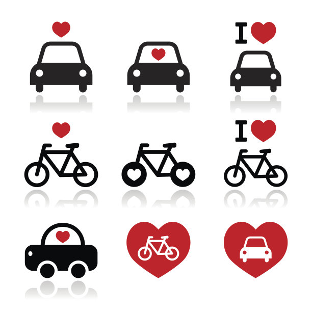 我喜欢汽车和自行车的图标集图片下载