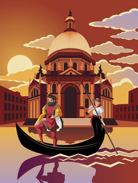 黄昏时分乘坐平底船穿越威尼斯图片下载