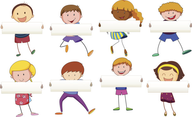 男孩和女孩拿着空白的旗帜图片下载