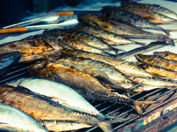 烧烤、金枪鱼、海鲜街小吃市场图片下载