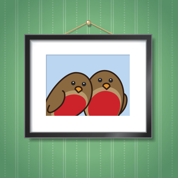 画框里的两只知更鸟图片下载